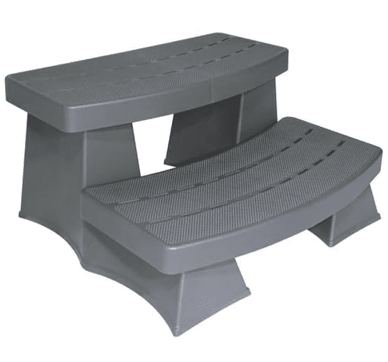 A Sure Step 2 Spa Step, Gray with two levels and a textured surface for grip.